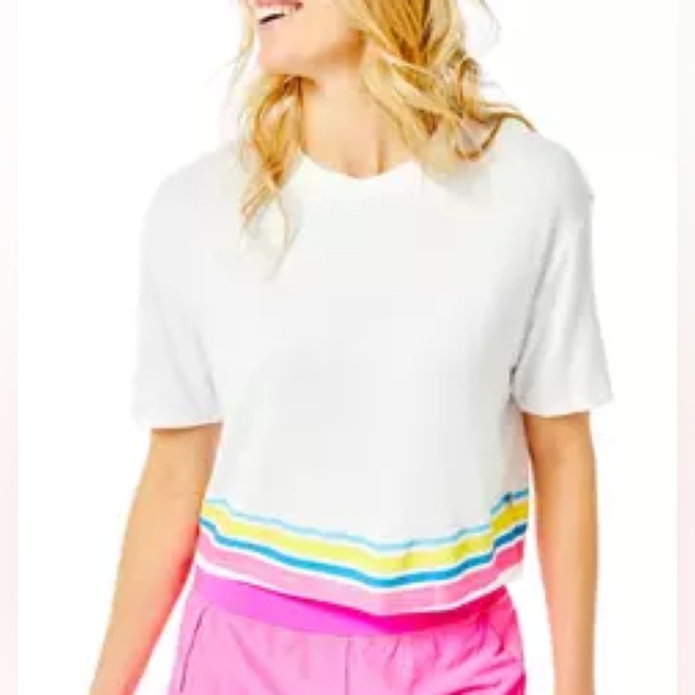 NWOT Addison Bay white t shirt with neon stripes